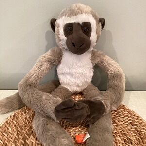 Wild Republic Hanging Vervet Monkey 20" Plush Stuffed Animal Grey White